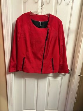 Mary Kay Red Asymmetrical Zip Blazer Jacket